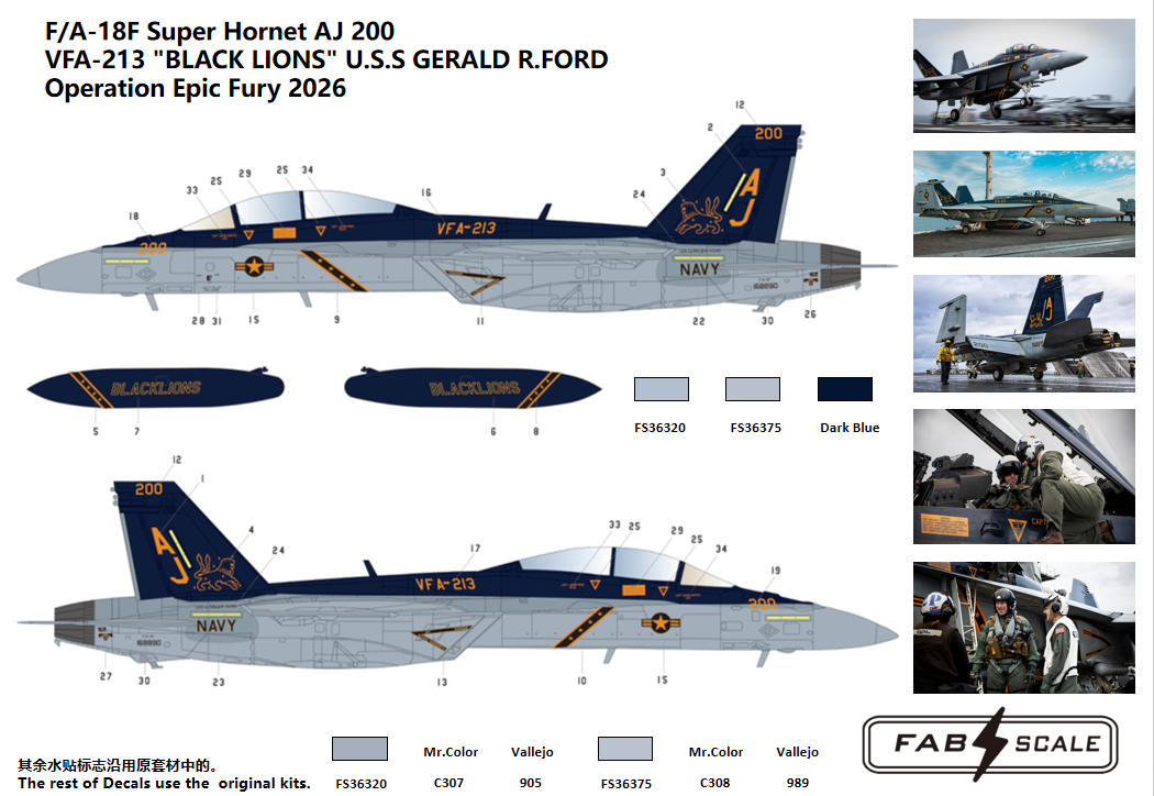 FabScale Studio FD72118 1:72 F/A-18F Super Hornet AJ 200 VFA-213 'BLACK LIONS'