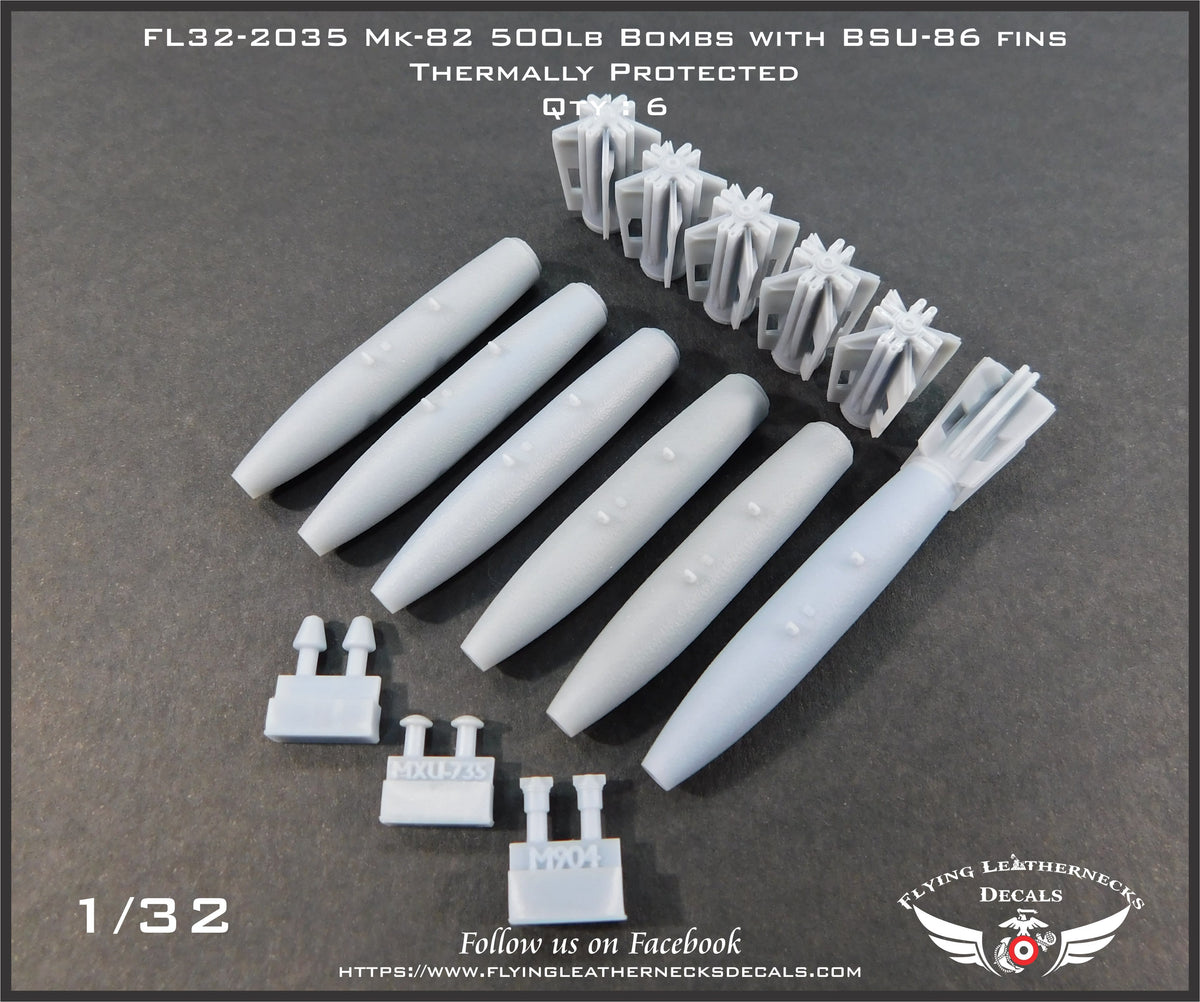 Flying Leathernecks FL32-2035 1:32 Mk-82 thermally protected with BSU-86 retarded fin (3D-Printed) 6 bombs