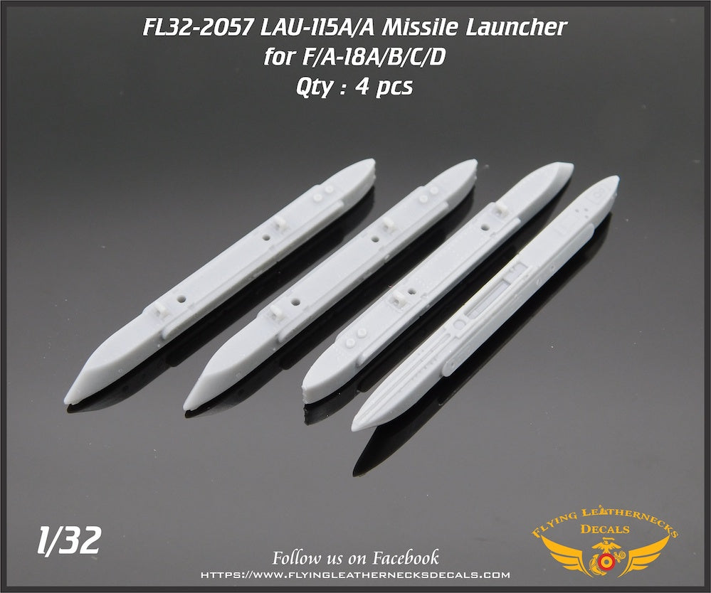 Flying Leathernecks FL32-2057 1:32 LAU-115/A Launcher (F/A-18 AIM-7, Dual AIM-9/120) (3D-Printed) 4 Launchers