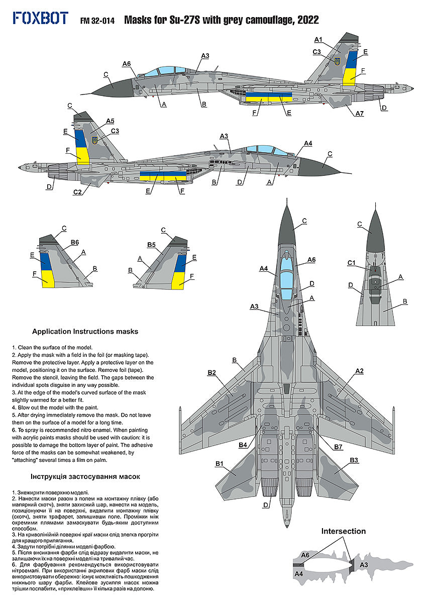 Foxbot Decals FM32014 1:32 Sukhoi Su-27S with Grey camouflage, Ukrainian Air Forces, (Use & Foxbot Decal)