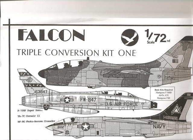 Falcon C001 1:72 RF-8 Crusader, LTV TA-7C Corsair and TF-100F Super Sabre. Two seat conversions set.