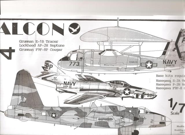 Falcon C004 1:72 E-1 Tracer; F9F-8P reconnaissance Cougar and AP-2H Spooky Neptune (vacform)