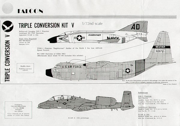 Falcon C005 1:72 HC-130F Hercules and A-10B Thunderbolt II; F4H-1 Phantom; vacform conversion