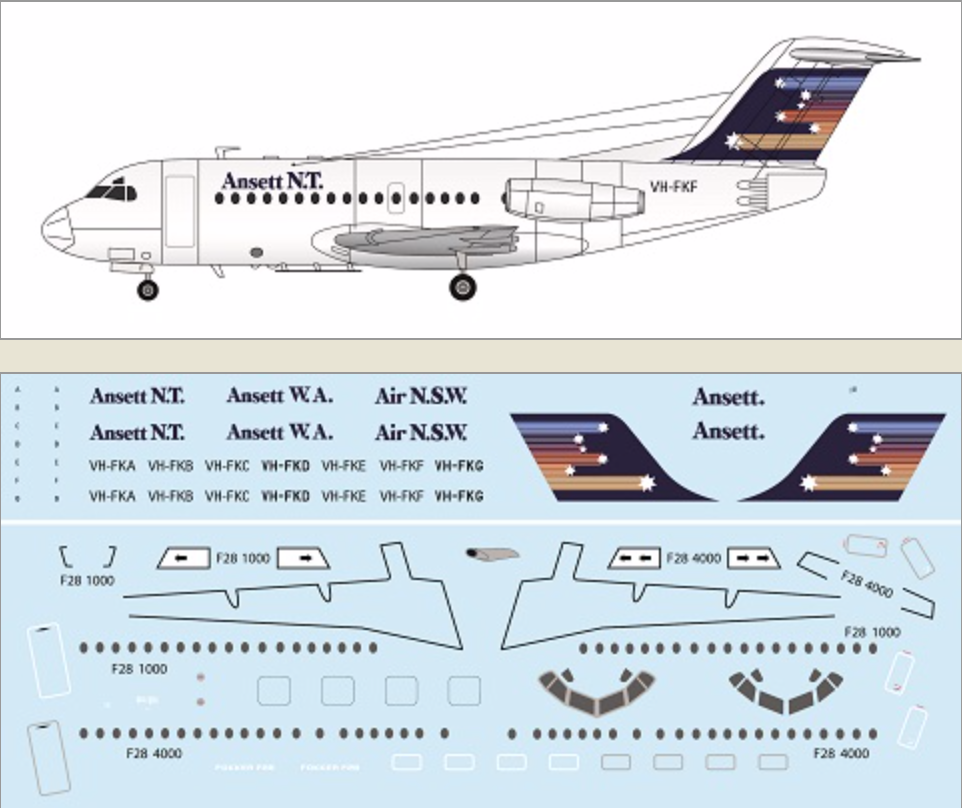 F-rsin Plastic P4117 1:144 Fokker F-28-1000 - Ansett