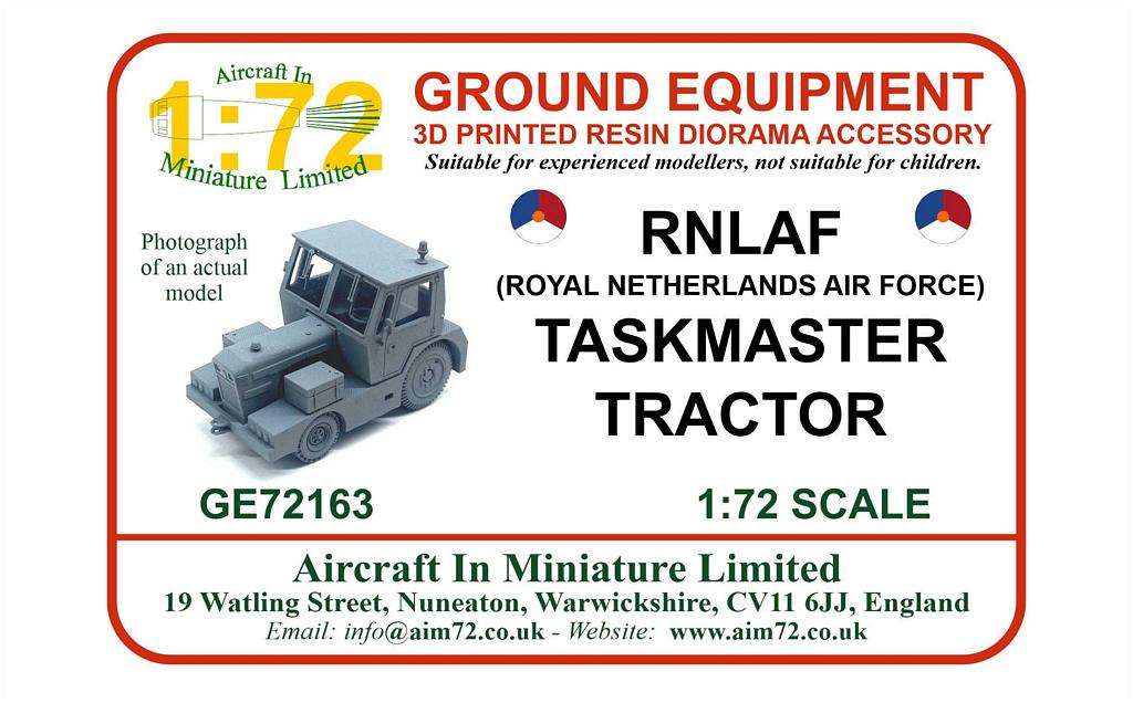 AIM - Ground Equipment GE72163 1:72 RNLAF (Royal Netherlands Air Force) Taskmaster Tractor. 3D printed resin kit