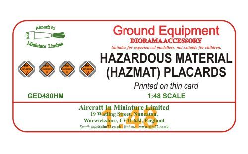 AIM - Ground Equipment Decals GED480HM 1:48 Hazardous Materials (HAZMAT) Placards