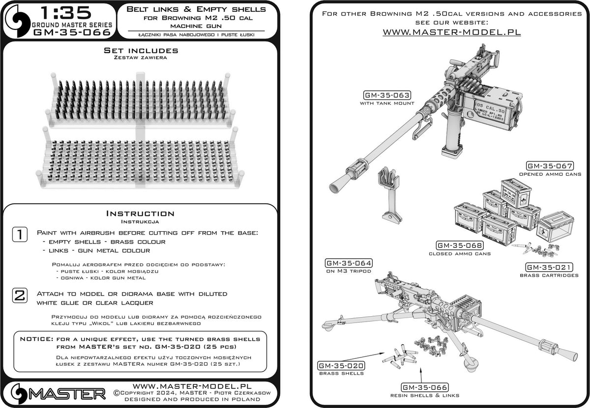 Master GM-35-066 1:35 Belt Links & Empty Shells for Browning M2 .50 cal Machine Gun (150pcs+150pcs)