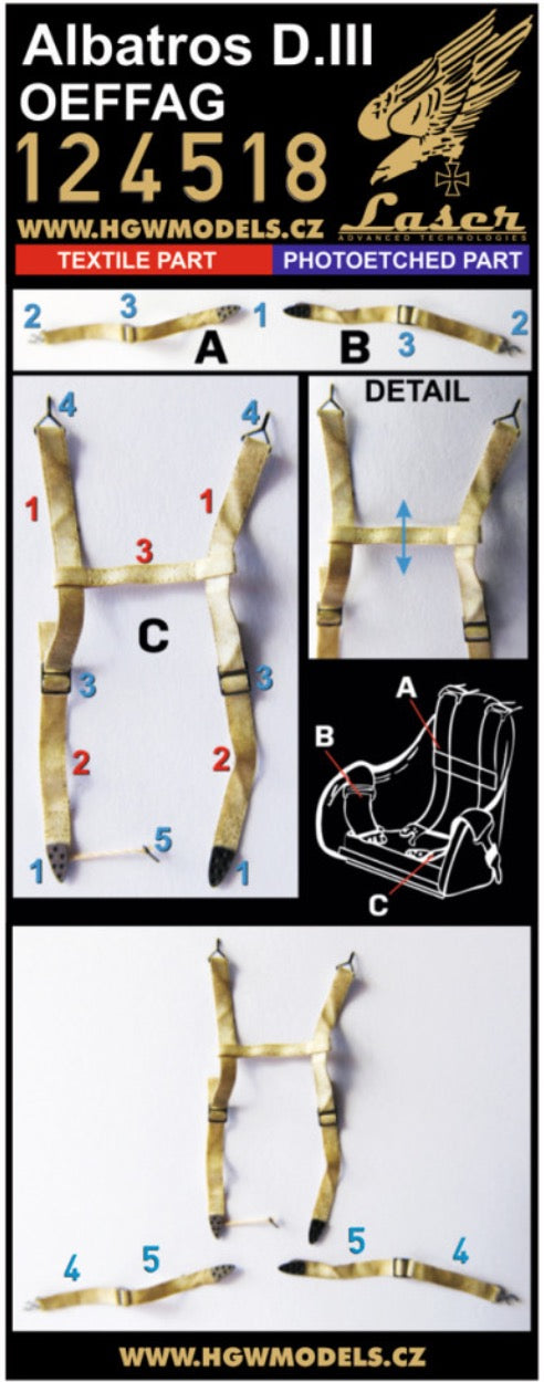 HGW HGW124518 1:24 ALBATROS D.III OEFFAG - SEATBELTS