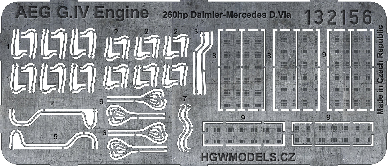HGW 132156 1:32 AEG G.IV - 260 hp Daimler-Mercedes D.Via Engine Photo-Etched Set