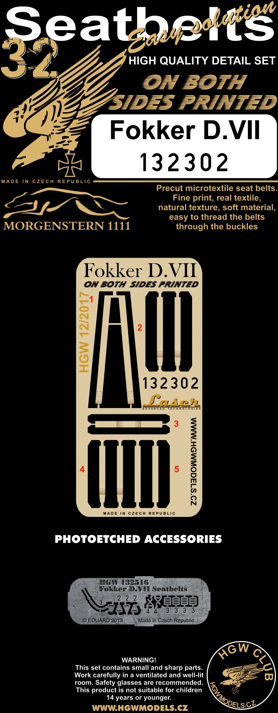 HGW 132302 1:32 Fokker D.VII - Double-sided Seatbelts
