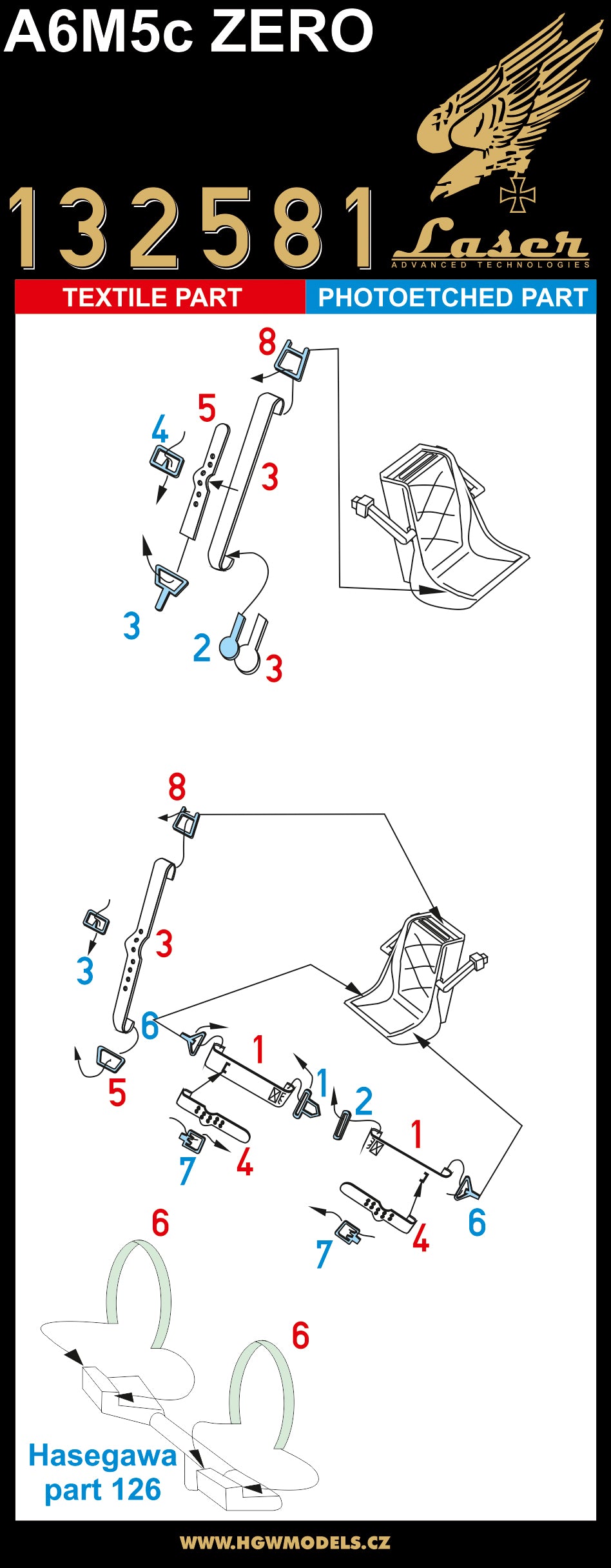 HGW 132581 1:32 Mitsubishi A6M5c 'Zero' Pre-Cut (Laser) Seatbelts