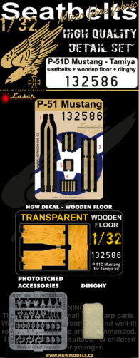 HGW 132586 1:32 P-51D Mustang. Resin dinghy + wooden floor decal + pre-cut (laser) seatbelts