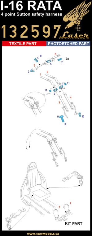 HGW 132597 1:32 Polikarpov I-16 RATA Pre-Cut (Laser) Seatbelts