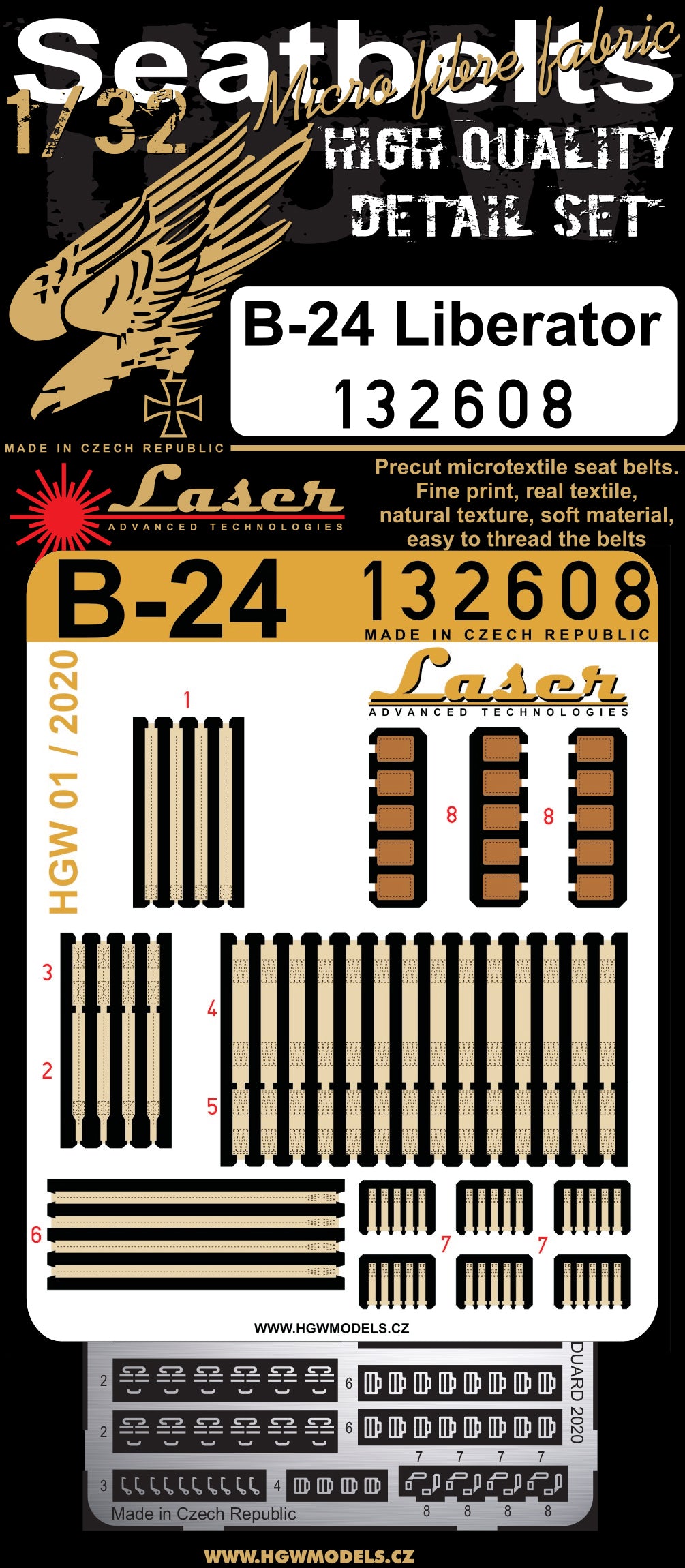 HGW 132608 1:32 Consolidate B-24D/B-24J Liberator Pre-Cut Laser Seatbelts