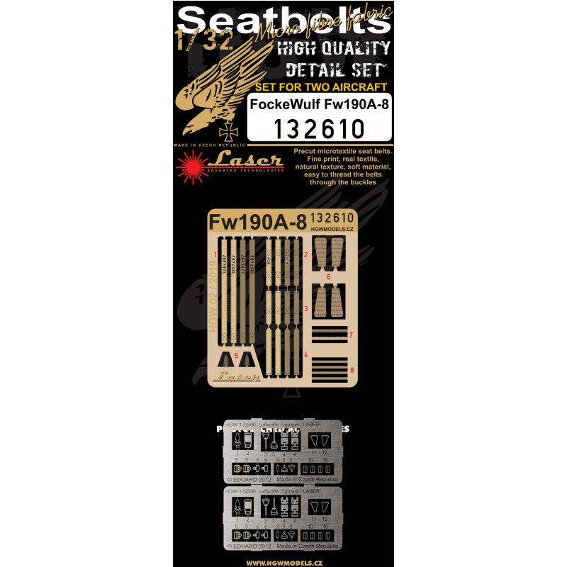 HGW 132610 1:32 Focke-Wulf Fw-190F-8 pre-cut seatbelts