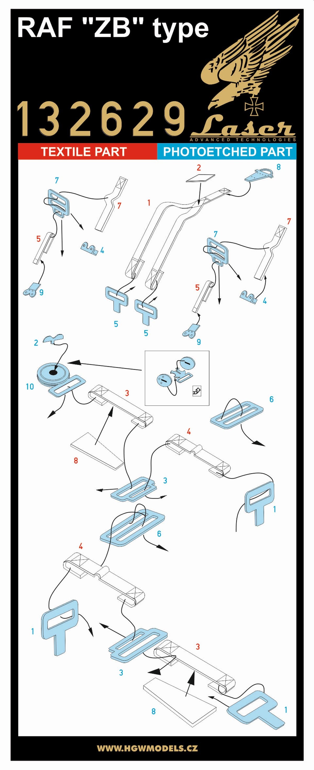 HGW 132629 1:32 Sutton Harness 'ZB' Type Pre-Cut (Laser) Seatbelts