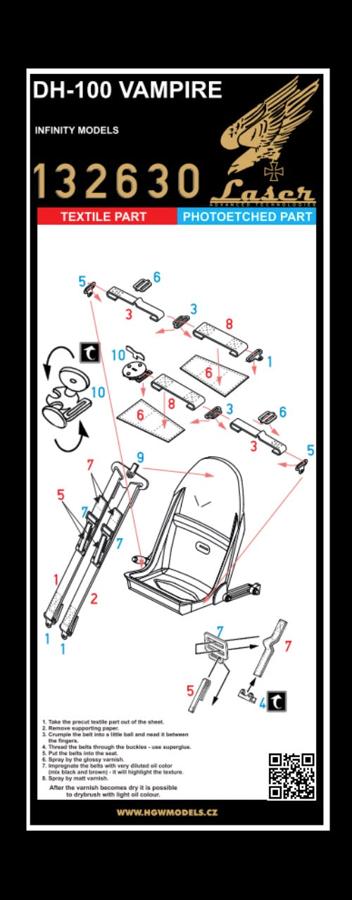 HGW 132630 1:32 de Havilland DH-100 Vampire - Seatbelts