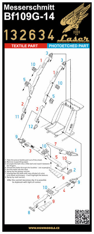 HGW 132634 1:32 Messerschmitt Bf-109G-14 - Orlon Pre-Cut (Laser) Seatbelts
