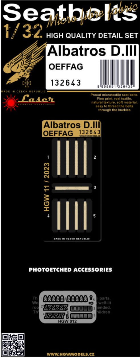 HGW 132643 1:32 ALBATROS D.III OEFFAG - SEATBELTS
