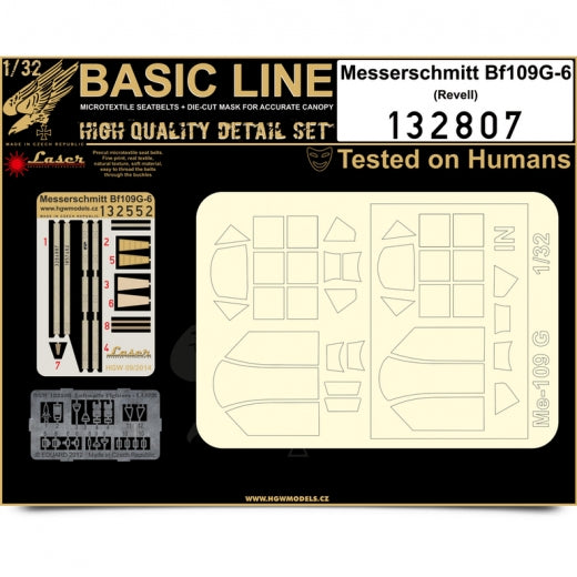 HGW 132807 1:32 Messerschmitt Bf-109G-6 BASIC LINE: Seatbelts + Masks