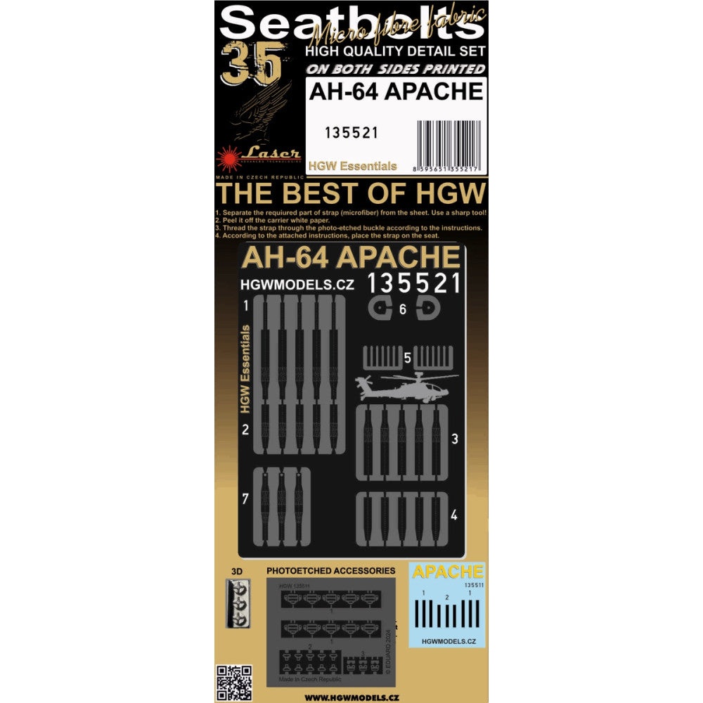 HGW 135521 1:35 Bell/Boeing AH-64 APACHE - SEATBELTS + ACCESSORIES