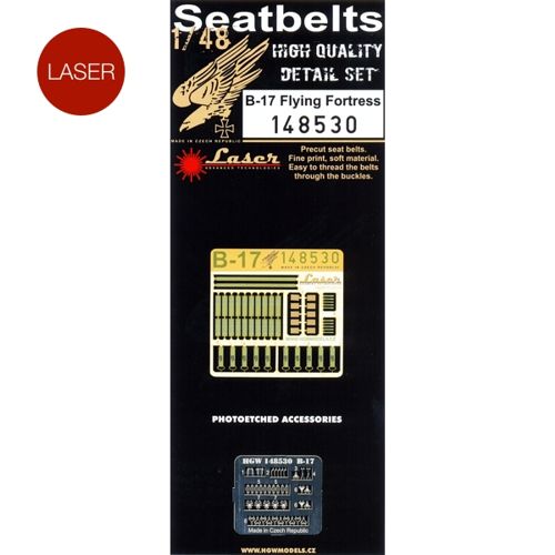 HGW 148530 1:48 Boeing B-17F/B-17G FLYING FORTRESS - seatbelts seatbelts , suitable for B-17 Flying Fortress, are made from micro-plastic foil. In combination with attached photo etched buckles this accesorry looks highly realistic. These a