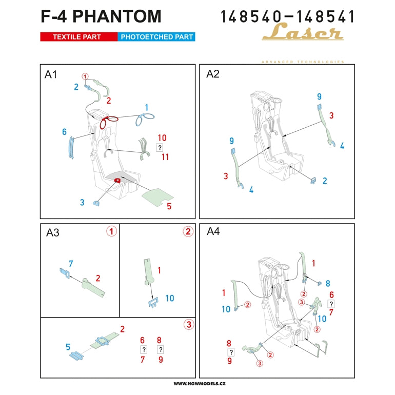HGW 148541 1:48 McDonnell F-4B/N Phantom (Navy) Pre-Cut (Laser) Seatbelts