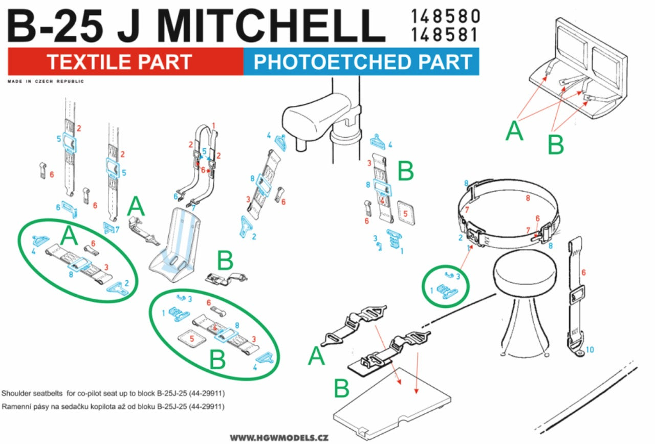 HGW 148580 1:48 B-25J Mitchell (White) - Seatbelts