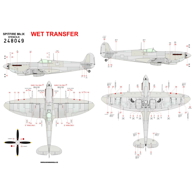 HGW 248049 1:48 Supermarine Spitfire Mk.IXc/Mk.IXe - Stencils