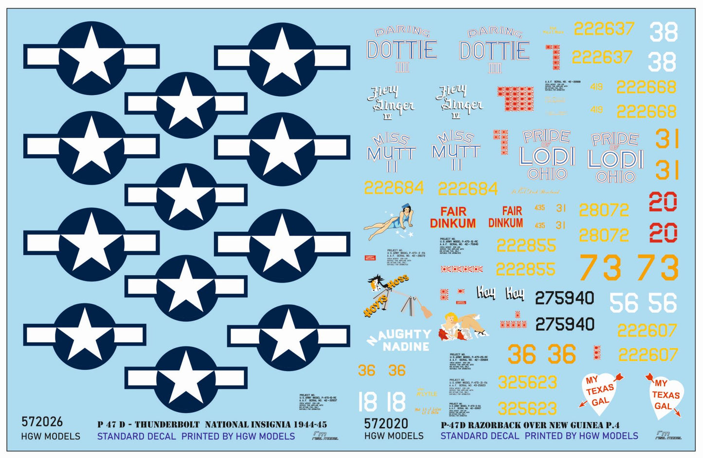 HGW 572020 1:72 Republic P-47D Thunderbolt Razorback Over New Guinea Part 4 (Standard Decals)