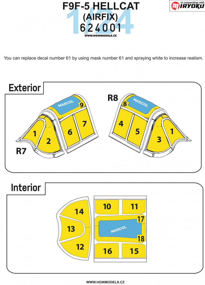 HGW 624001 1:24 Grumman F6F-5 Hellcat - Double-Sided Masks