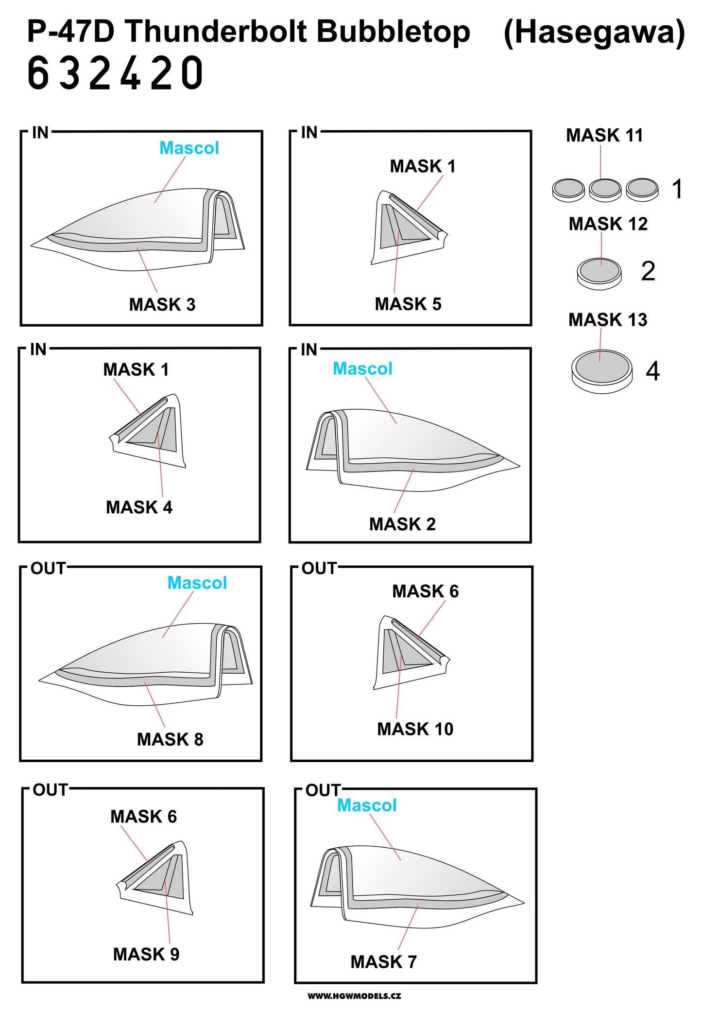 HGW 632420 1:32 Republic P-47D Thunderbolt Inside & Outside Canopy Mask