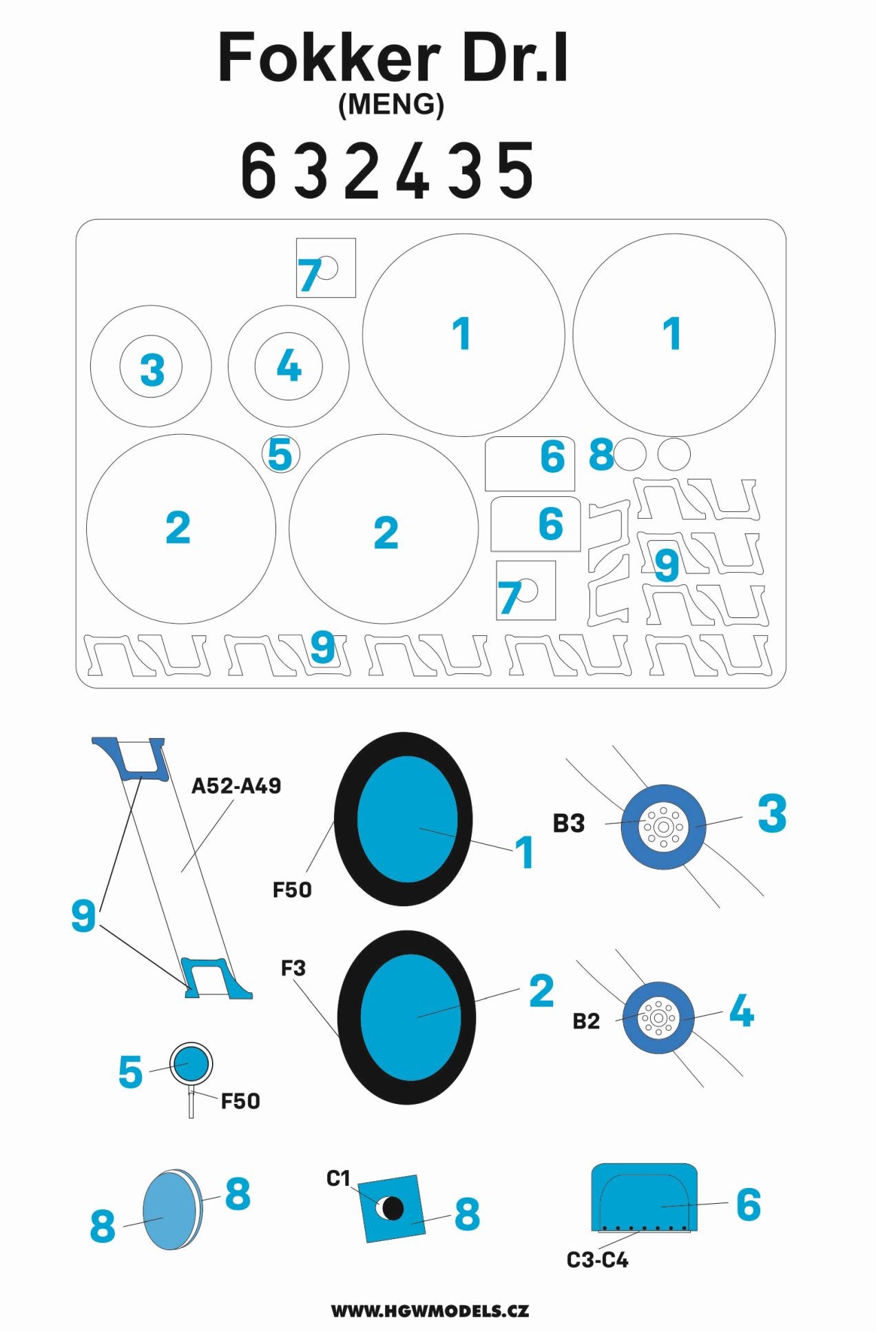 HGW 632435 1:32 Fokker Dr.I Triplane Inside & Outside Canopy Mask