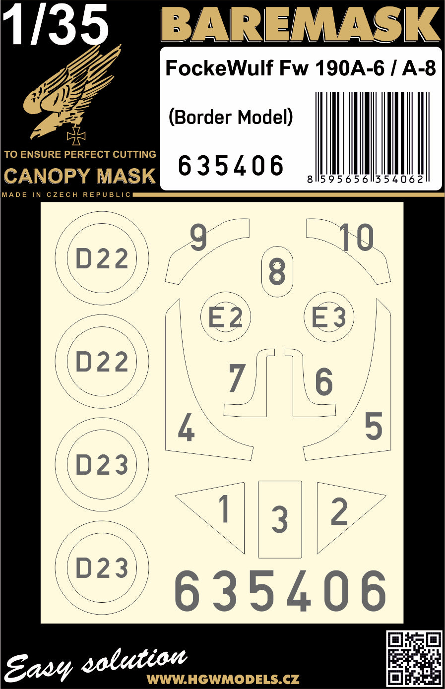 HGW 635406 1:35 Focke-Wulf Fw-190A-6/A-8 wheels and canopy frame paint mask