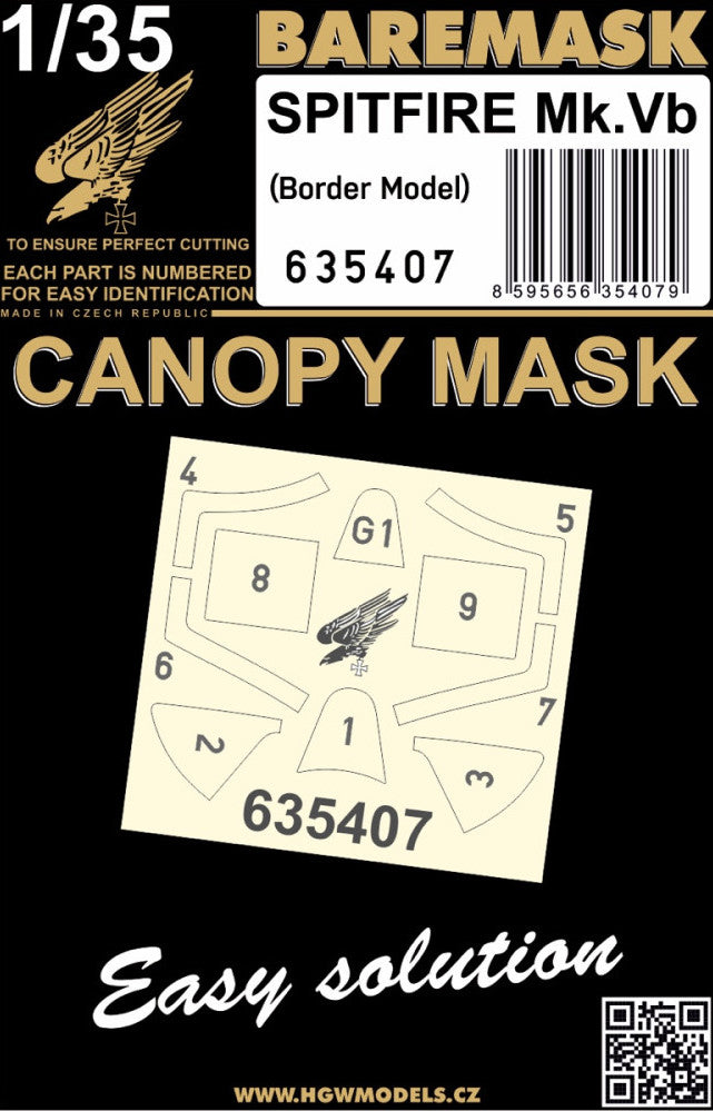 HGW 635407 1:35 Supermarine Spitfire Mk.Vb canopy frame paint mask