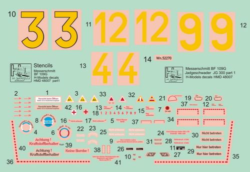 H-Model Decals HMD48007 1:48 Messerschmitt Bf-109G Nachtjagdgeschwader Wilde Sau Jagdgeschwader JG 300, Pt.1