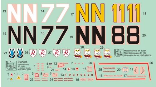 H-Model Decals HMD48023 1:48 Messerschmitt Bf-109D Invasion to Norway, Nachtjagdgruppe Messerschmitt Bf-109, Pt.4
