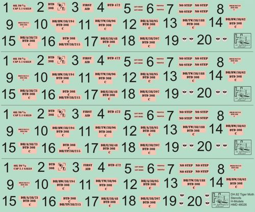 H-Model Decals HMD48026 1:48 de Havilland DH.82A Tiger Moth stencils (sets for 4 kits)