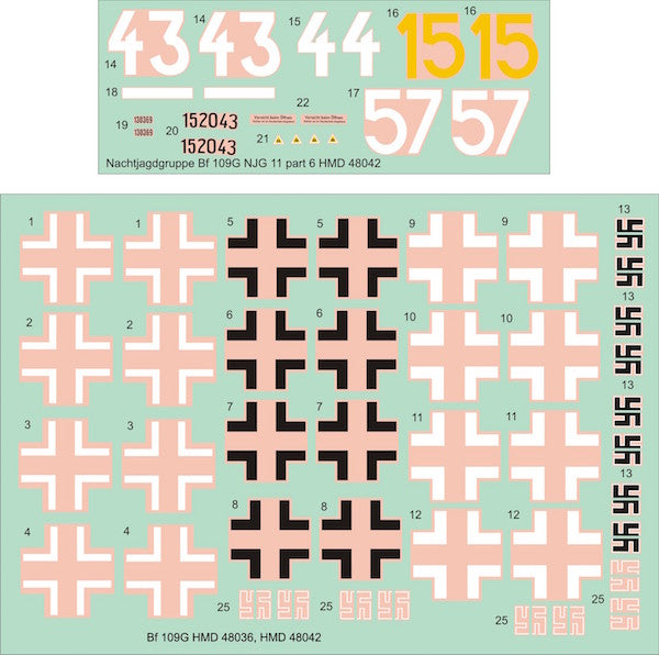 H-Model Decals HMD48042 1:48 Messerschmitt Bf-109G NJG 11 Messerschmitt Bf-109, Pt.6