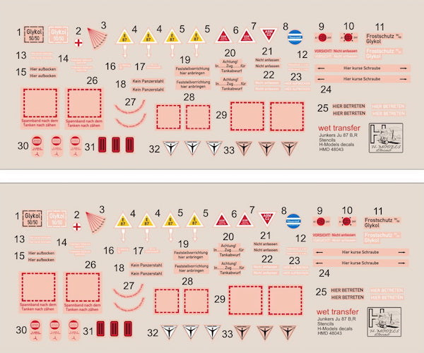 H-Model Decals HMD48043 1:48 Junkers Ju-87B/R 'Stuka' Stencils (sets for 2 kits)
