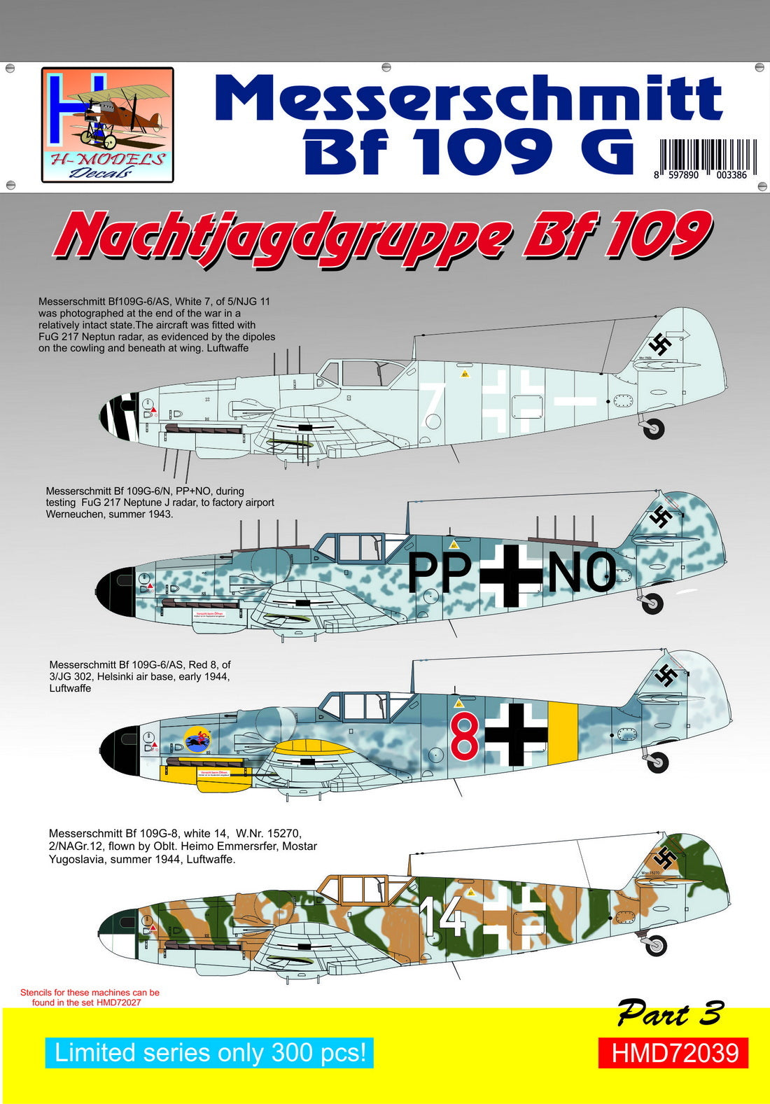 H-Model Decals HMD72039 1:72 Messerschmitt Bf-109G NJGr Messerschmitt Bf-109, Pt.3