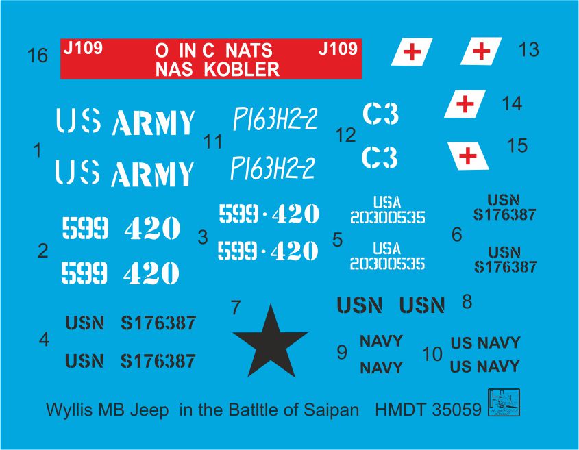 H-Model Decals HMDT35059 1:35 Willys Jeep MB/U.S. Ford GPW Saipan and Mariana Islands