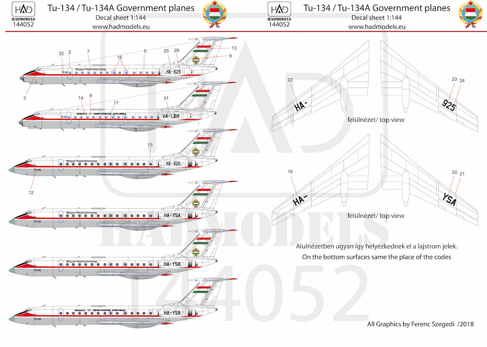 HAD Models 144052 1:144 Tupolev Tu-134 - Tu-134A Government planes
