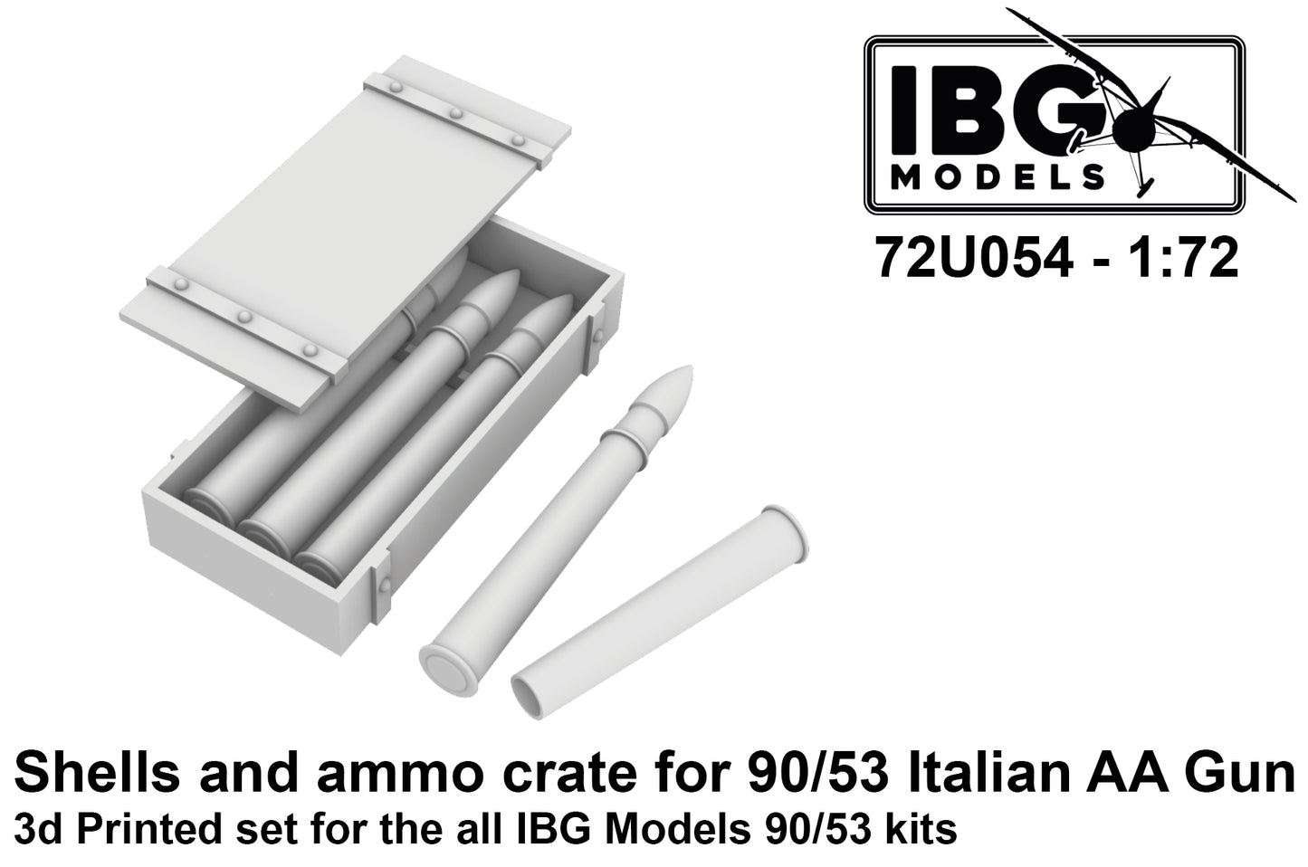 IBG Models 72U054 1:72 Shells & Ammo Crates for 90/53 Italian Anti Aircraft Gun (3D-Printed)