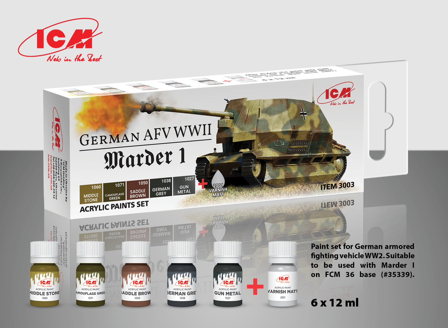 ICM UA 3003 - German AFV WWII and Marder I on FCM 36 base Acrylic Paint Set