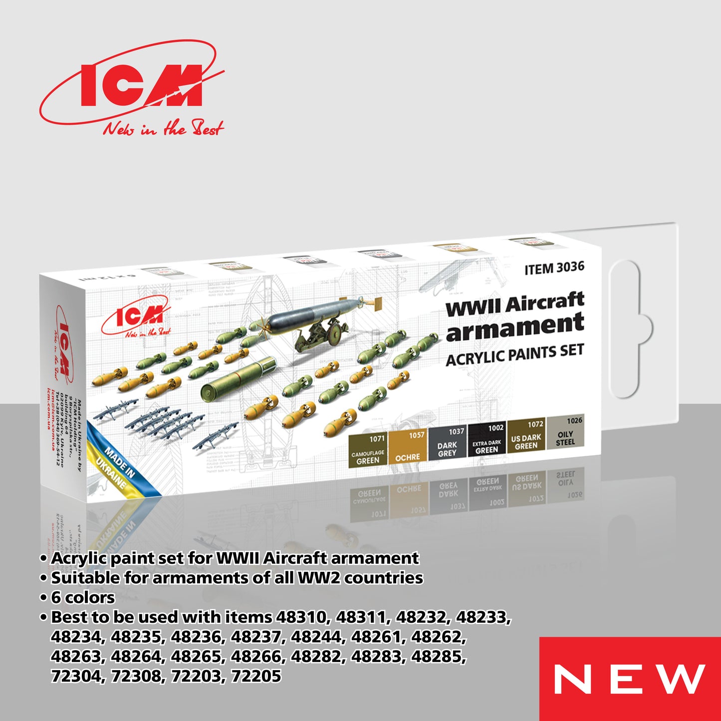 ICM UA 3036 - WWII Aircraft Armament Acrylic Paint Set