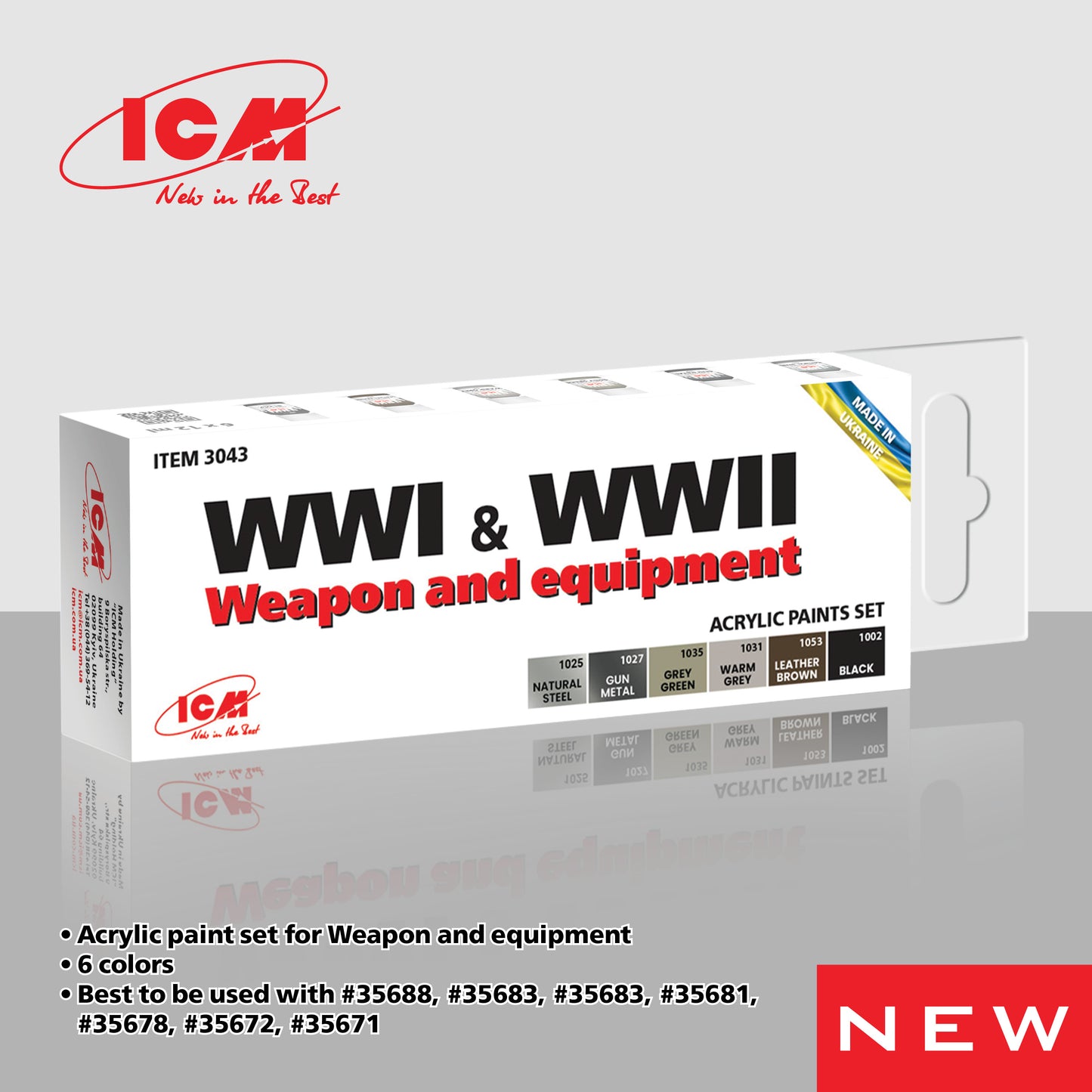 ICM 3043 - WWI & WWII Weapon and Equipment Acrylic Paint Set