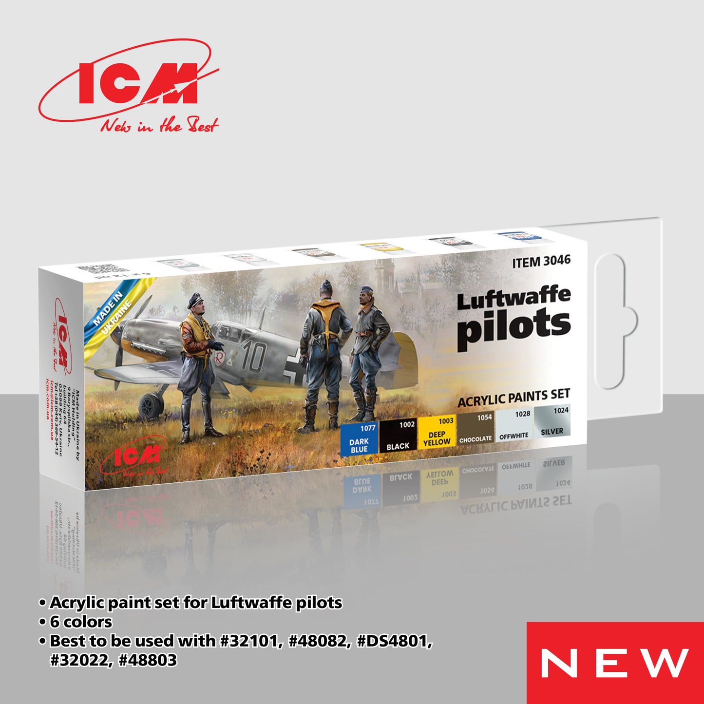 ICM 3046 Luftwaffe pilots WWII Acrylic paint set x 6 12ml bottles
