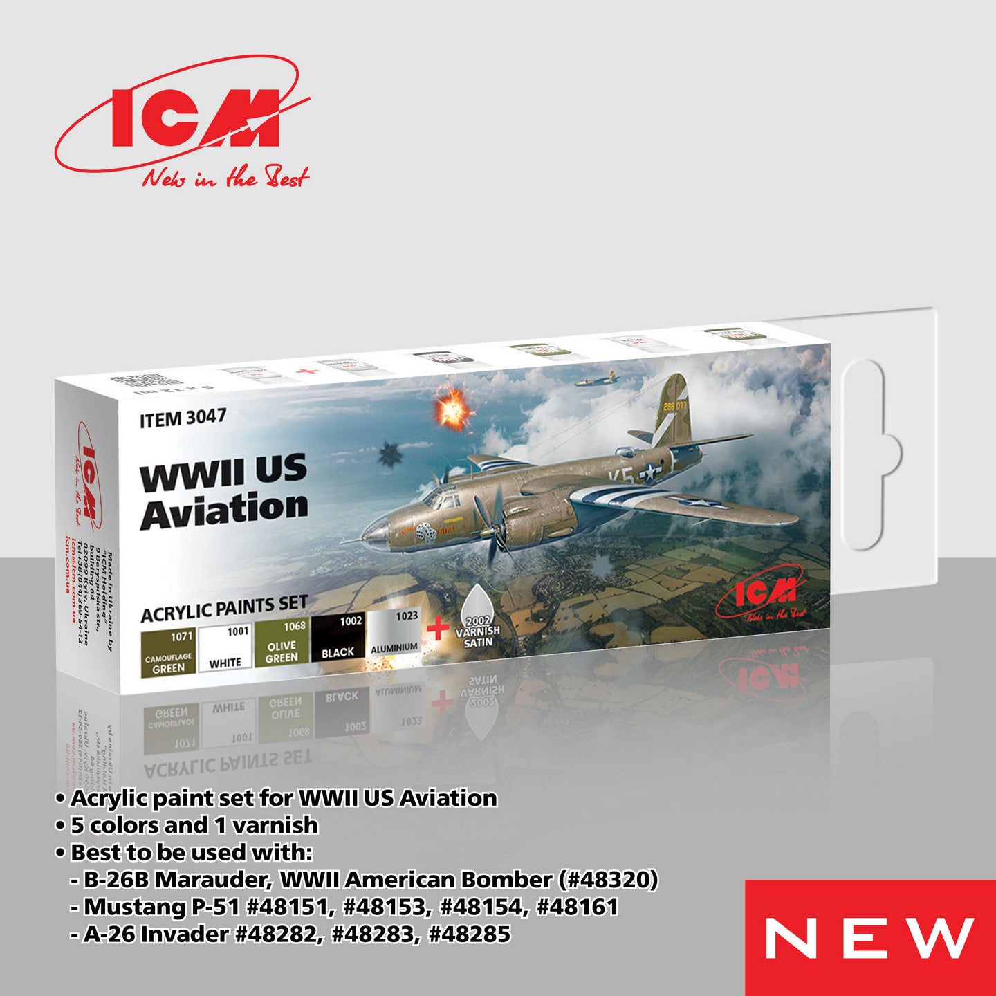 ICM UA 3047 - WWII US Aviation Acrylic Paint Set