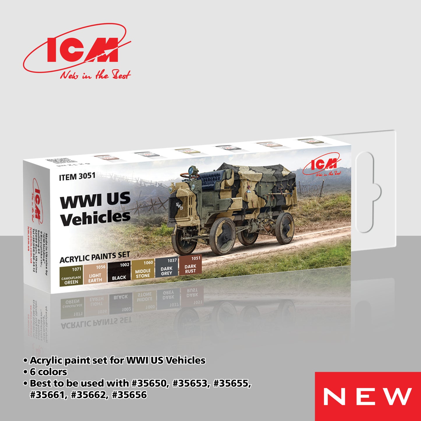 ICM 3051 WWI US Vehicles Acrylic paint set